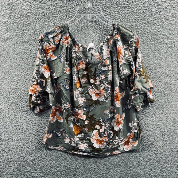 Lascana Venus Womens Boho Floral Peasant Blouse M Green Puff Sleeve Cottagecore - Picture 1 of 10